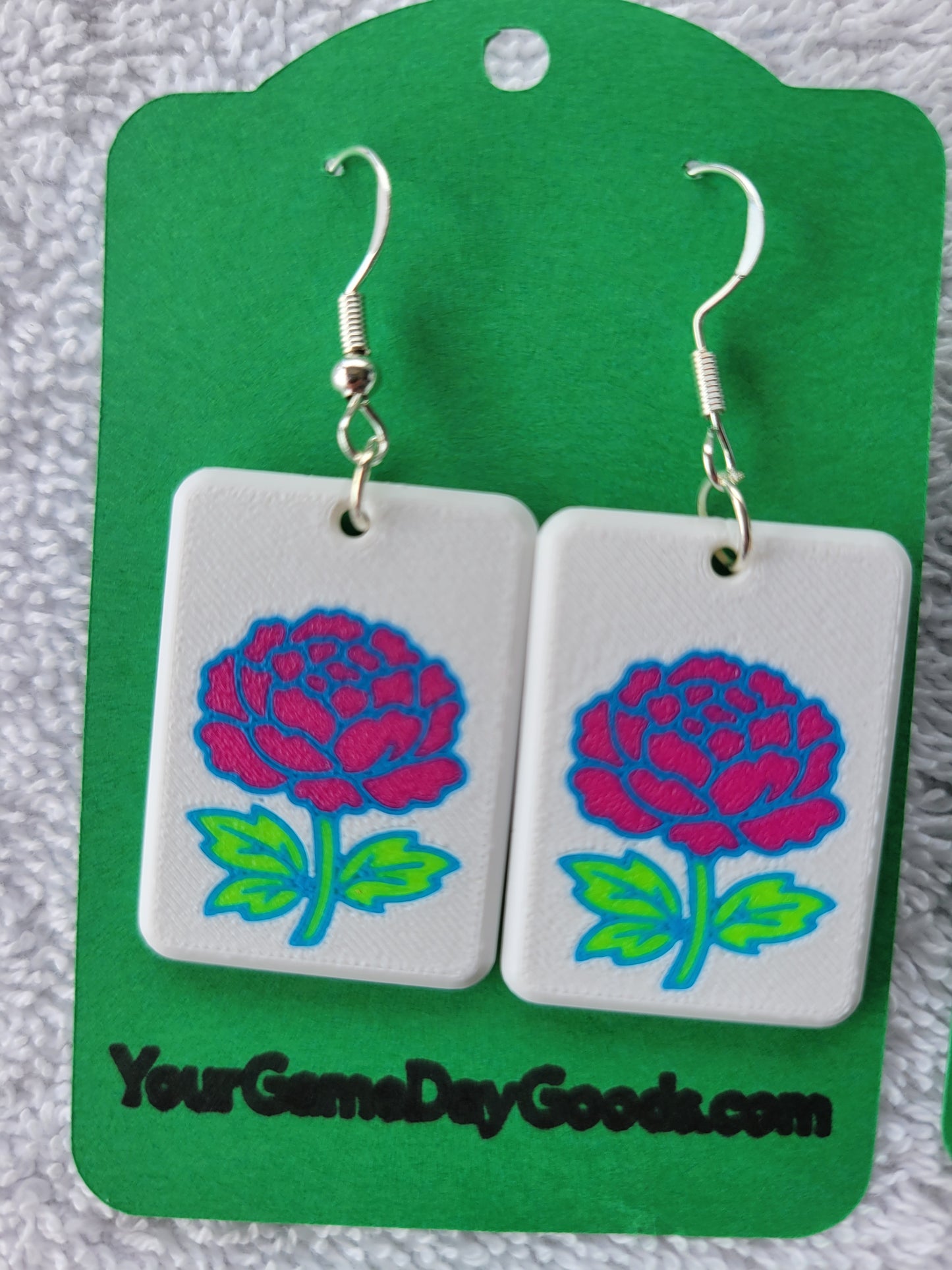 Mah Jongg Tile Earrings - Peony