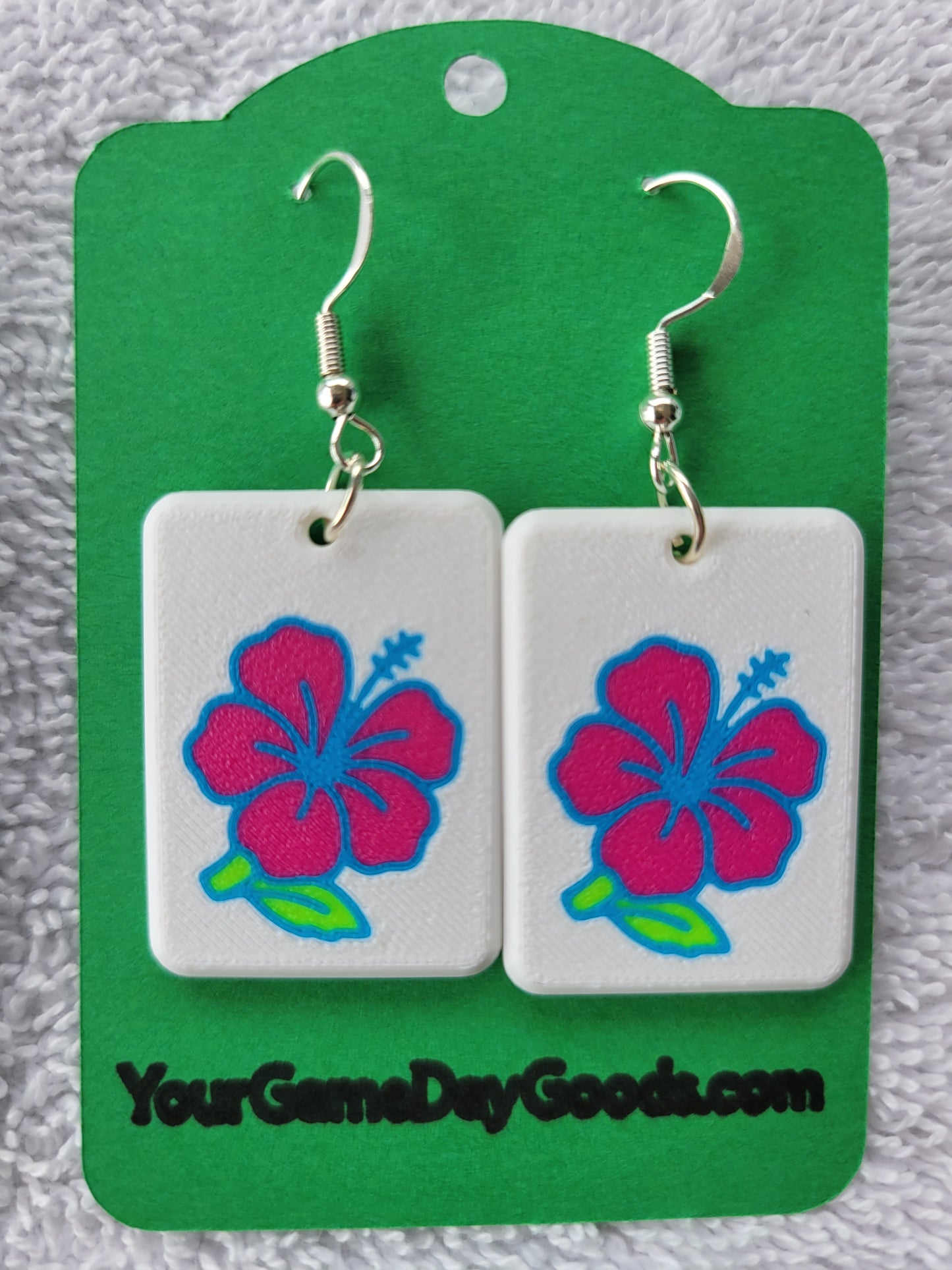 Mah Jongg Tile Earrings - Hibiscus