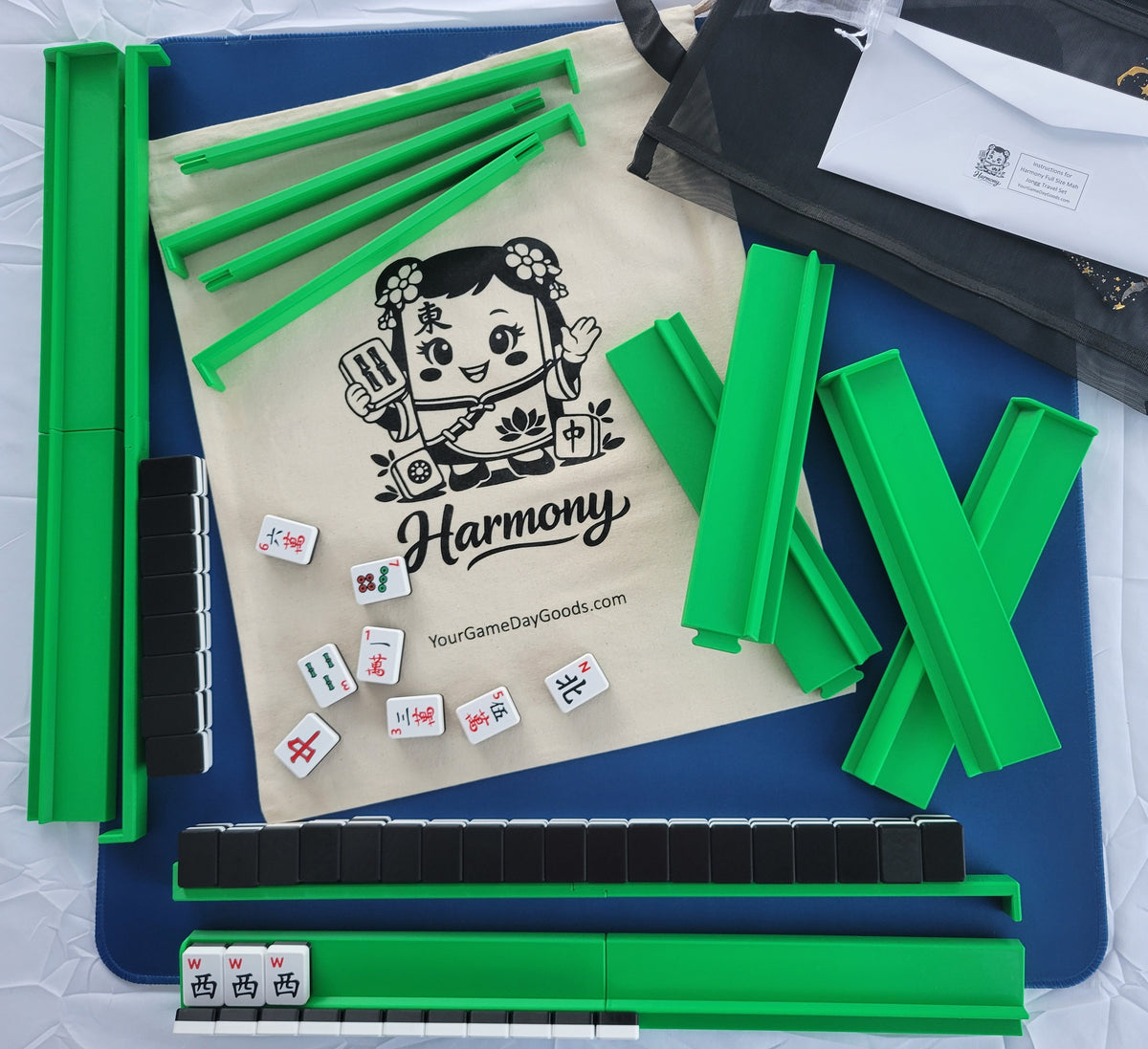 NEW! Harmony 3D Printed Full Size Mah Jongg Travel Set - Thin Racks - Black Tiles