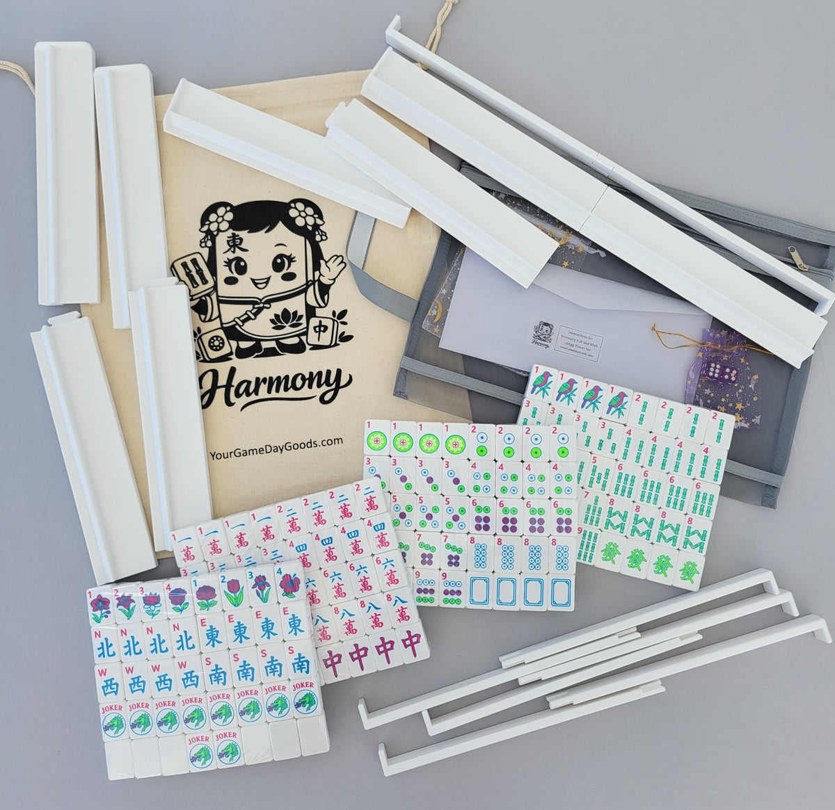 NEW! Harmony 3D Printed Full Size Mah Jongg Travel Set - Thin Racks - White Tiles