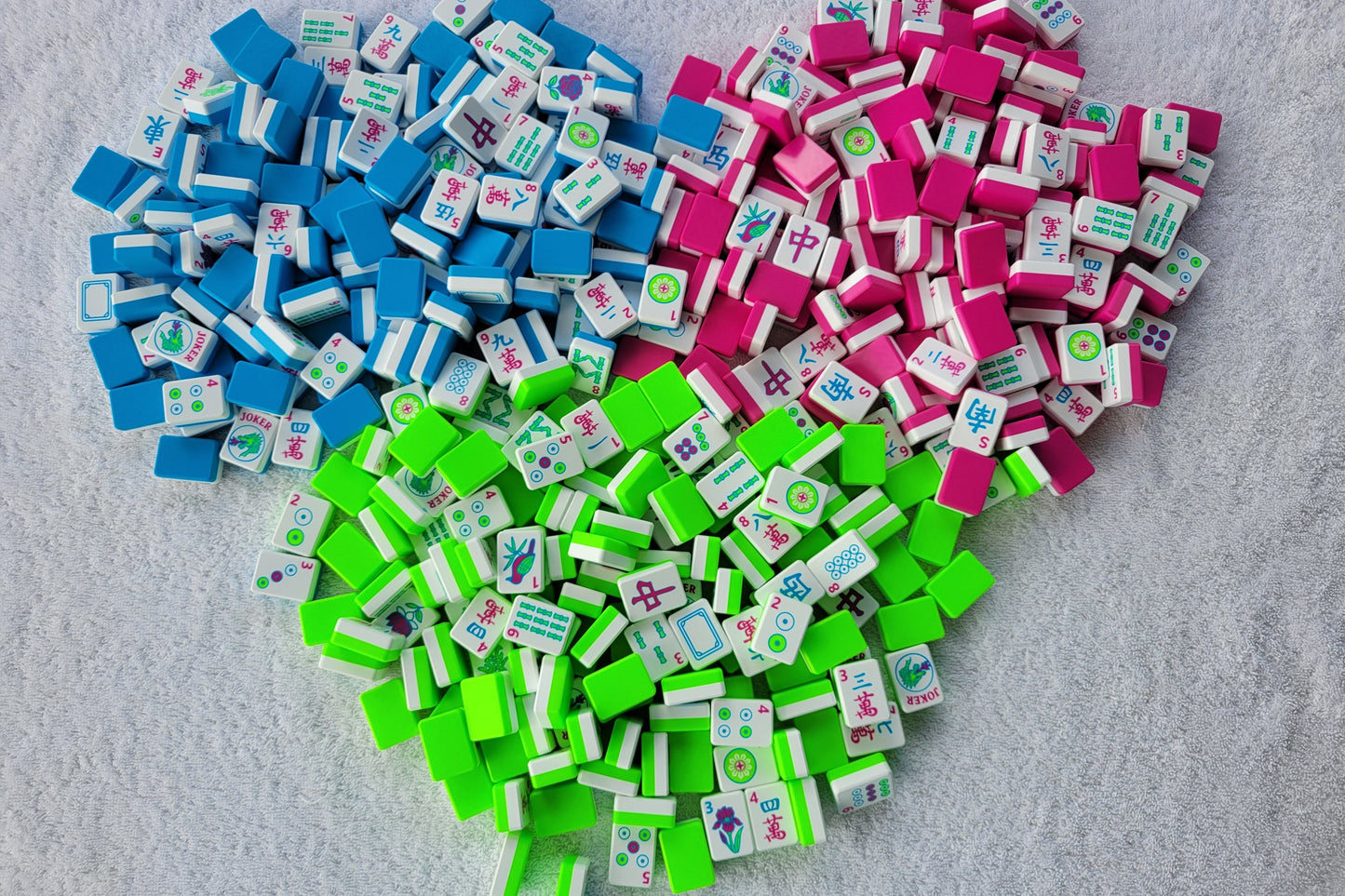 3d printed mah jongg tiles magenta lime cyan high resolution multicolor smooth face floating lightweight