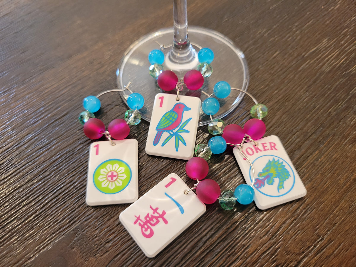 Mah Jongg Tile Wine Charms - Ones + Joker