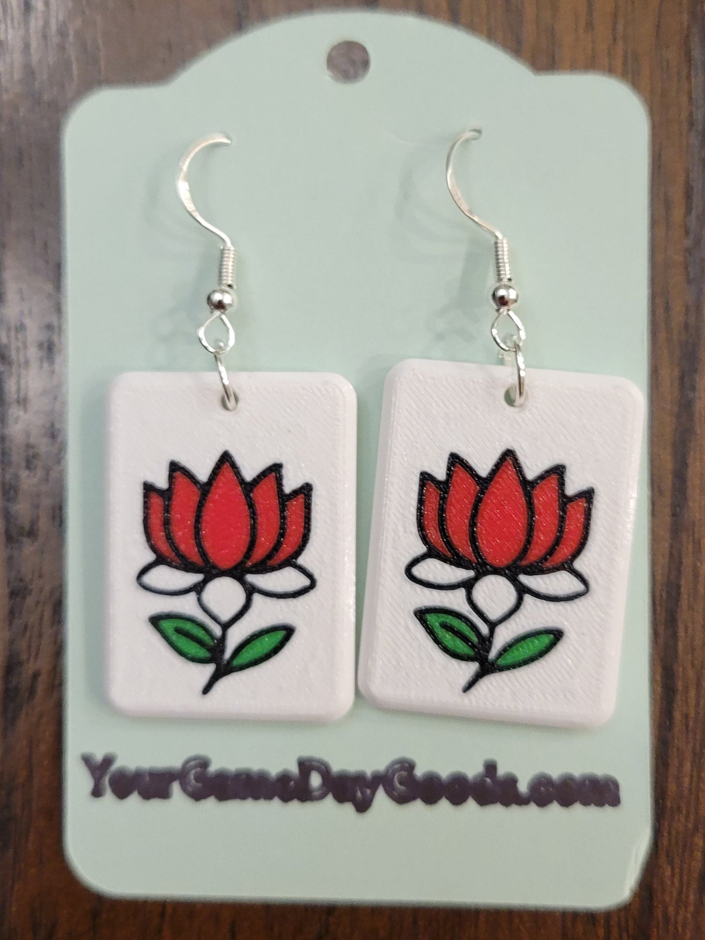 Mah Jongg Tile Earrings - Lotus