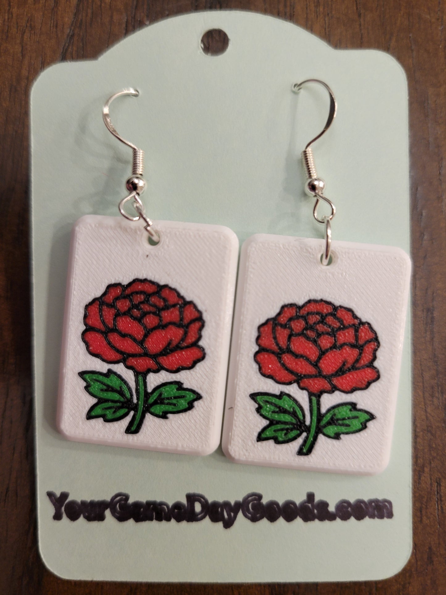 Mah Jongg Tile Earrings - Peony
