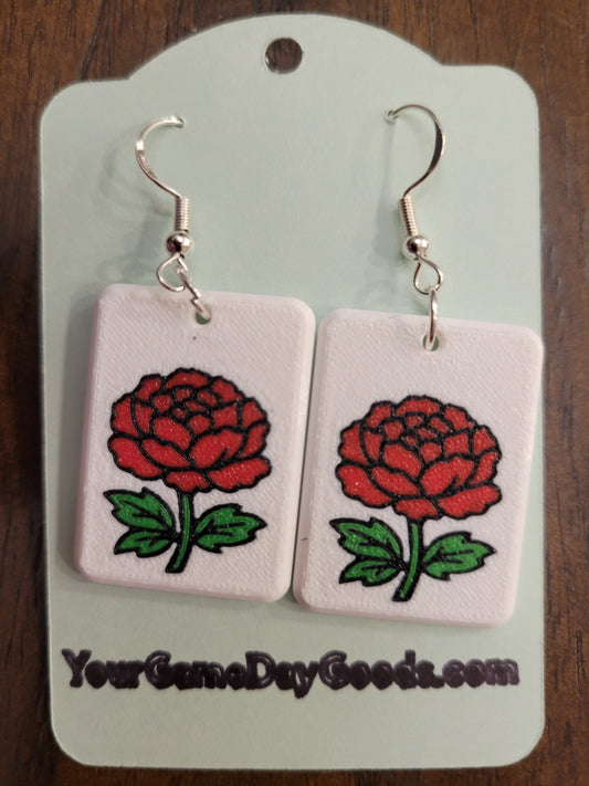 Mah Jongg Tile Earrings - Peony