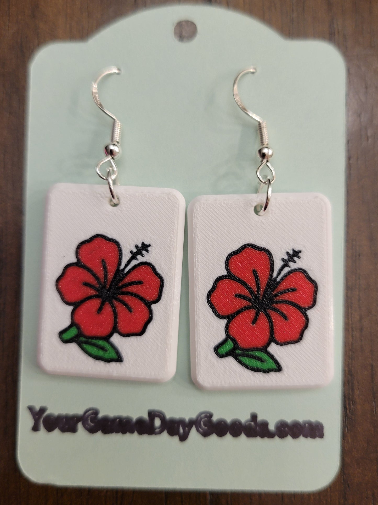 Mah Jongg Tile Earrings - Hibiscus
