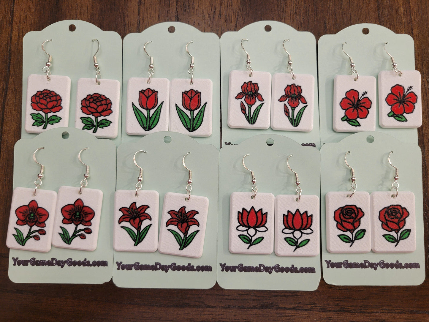 Mah Jongg Tile Earrings - Bouquet of Flowers