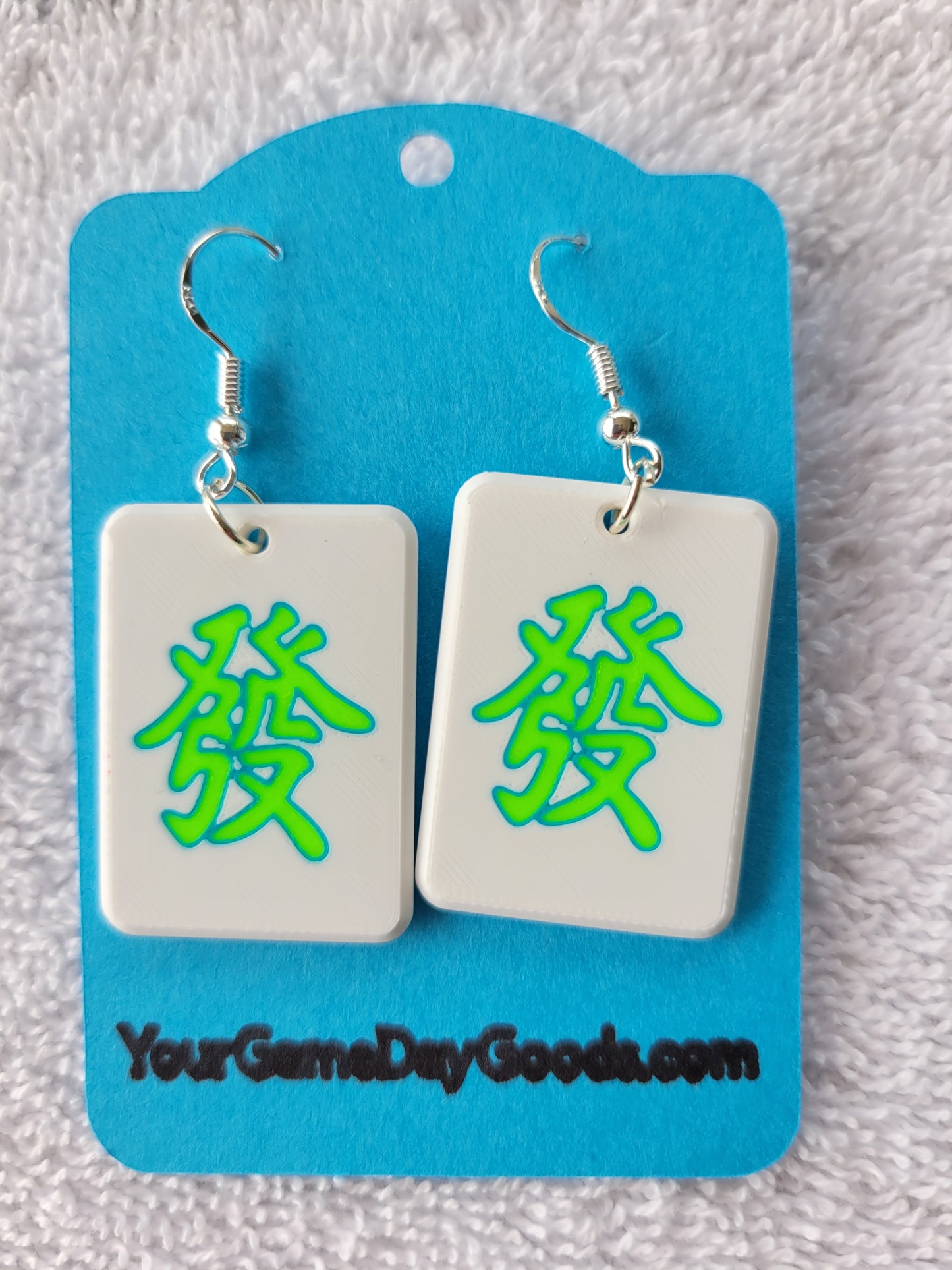 Mah Jongg Tile Earrings - Green Dragon