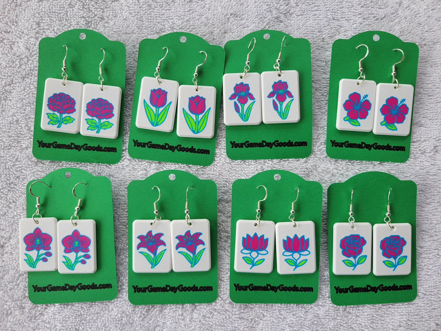 Mah Jongg Tile Earrings - Bouquet of Flowers