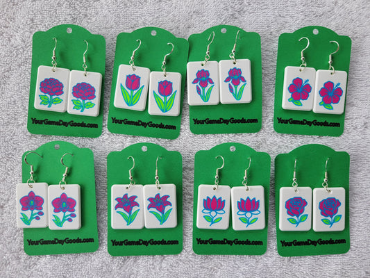 Mah Jongg Tile Earrings - Bouquet of Flowers