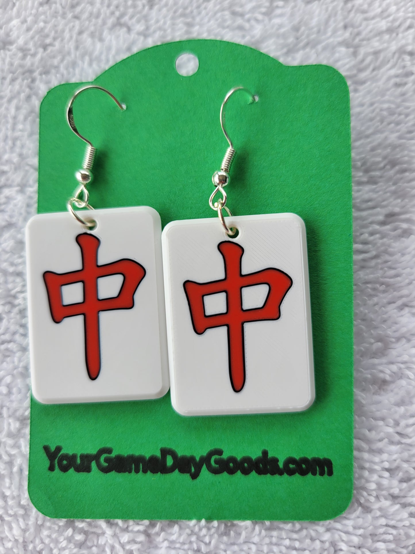 Mah Jongg Tile Earrings - Red Dragon