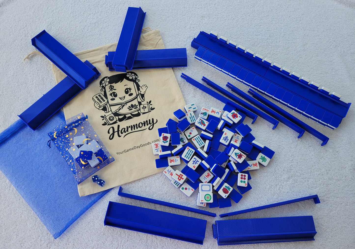 Harmony 3D Printed Full Size Mah Jongg Travel Set - Electric Blue
