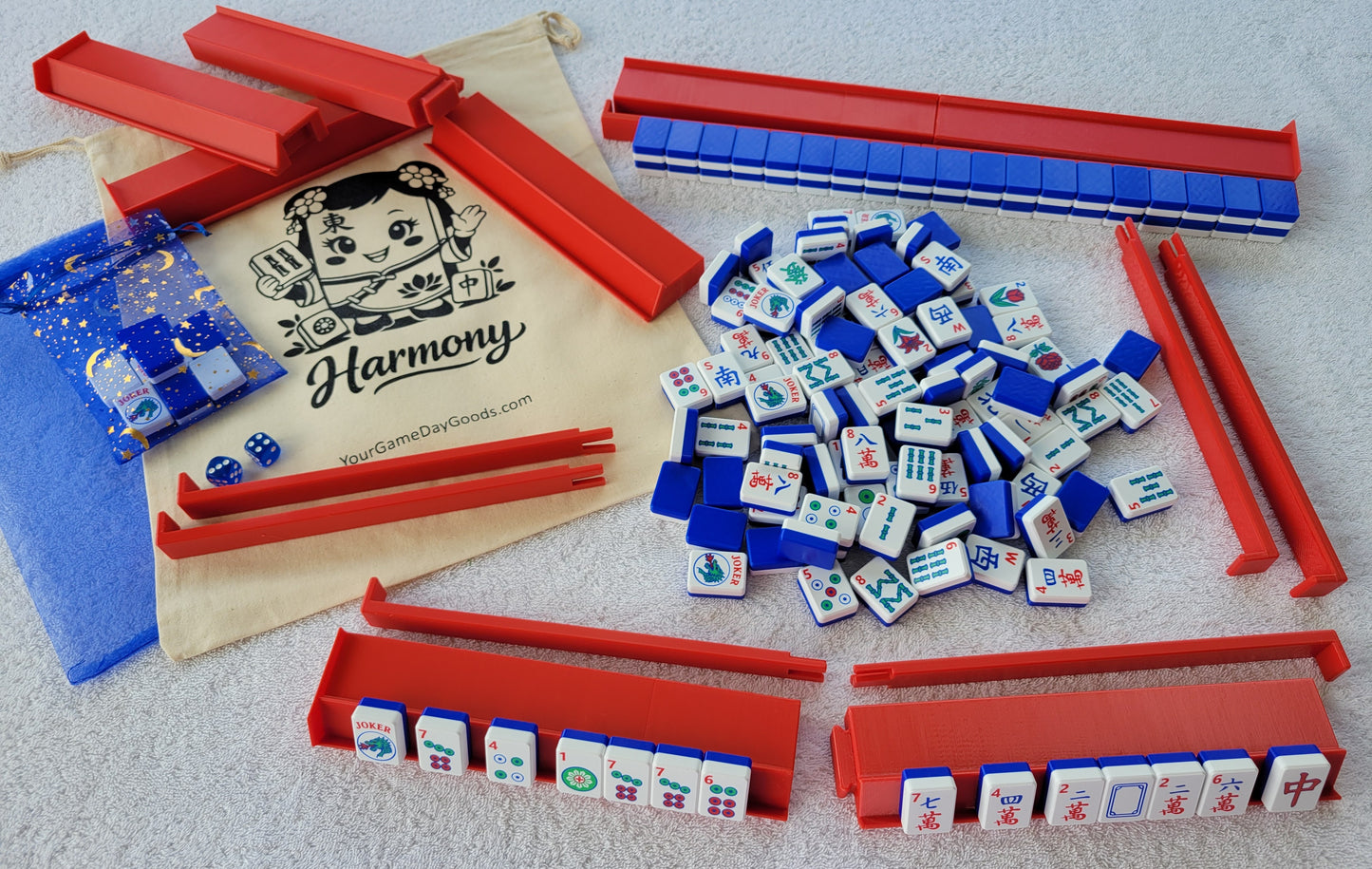 Harmony 3D Printed Full Size Mah Jongg Travel Set - Electric Blue