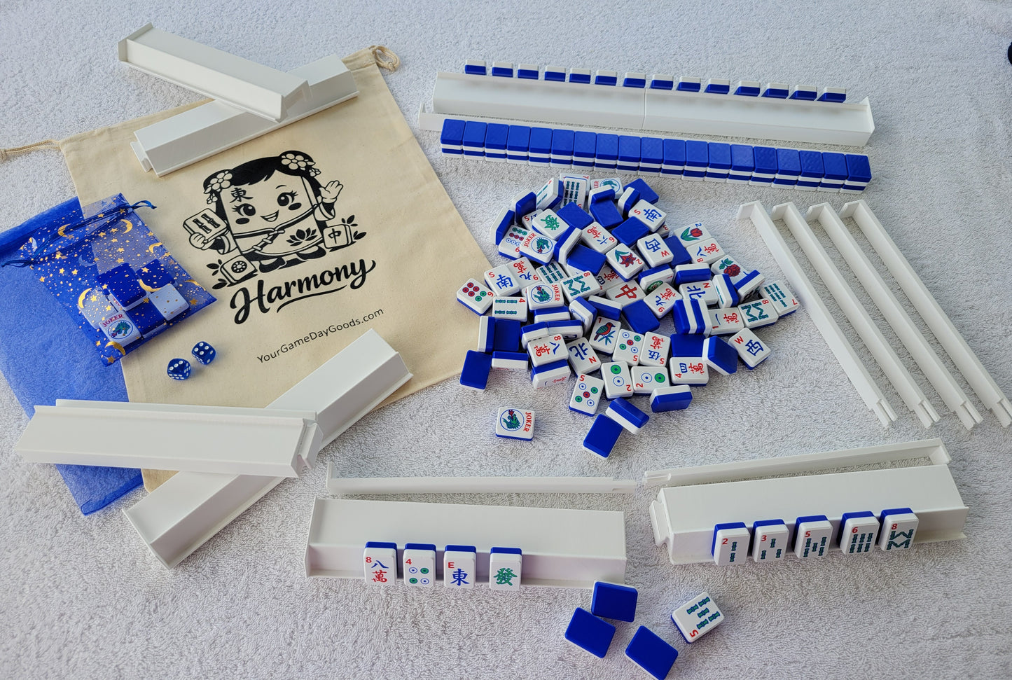 Harmony 3D Printed Full Size Mah Jongg Travel Set - Electric Blue