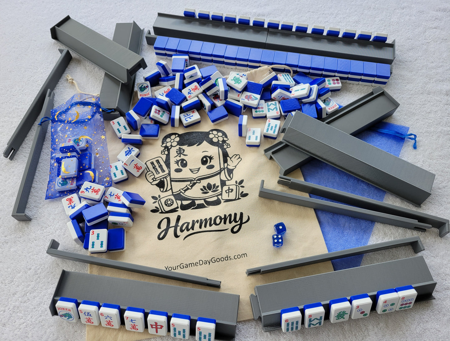 Harmony 3D Printed Full Size Mah Jongg Travel Set - Electric Blue
