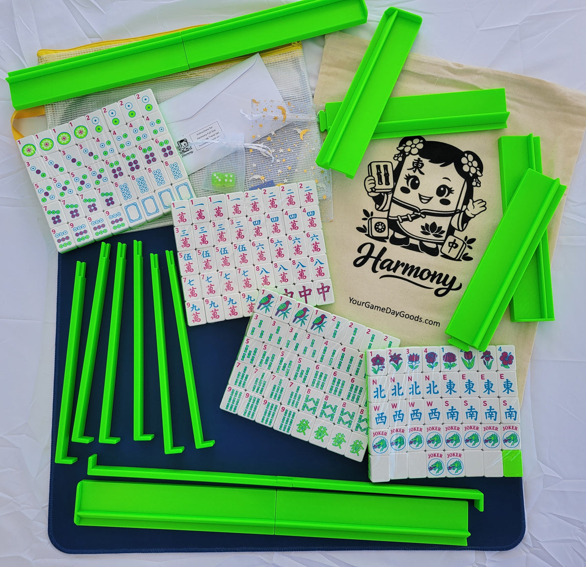 NEW! Harmony 3D Printed Full Size Mah Jongg Travel Set - Thin Racks - Lime Tiles