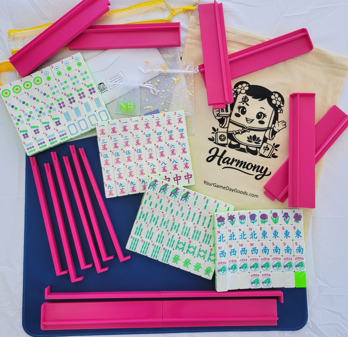 NEW! Harmony 3D Printed Full Size Mah Jongg Travel Set - Thin Racks - Lime Tiles