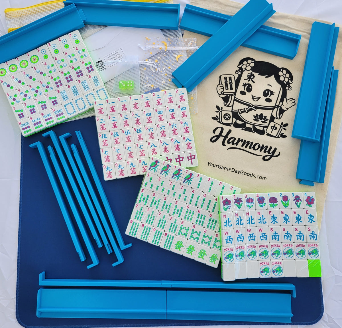 NEW! Harmony 3D Printed Full Size Mah Jongg Travel Set - Thin Racks - Lime Tiles