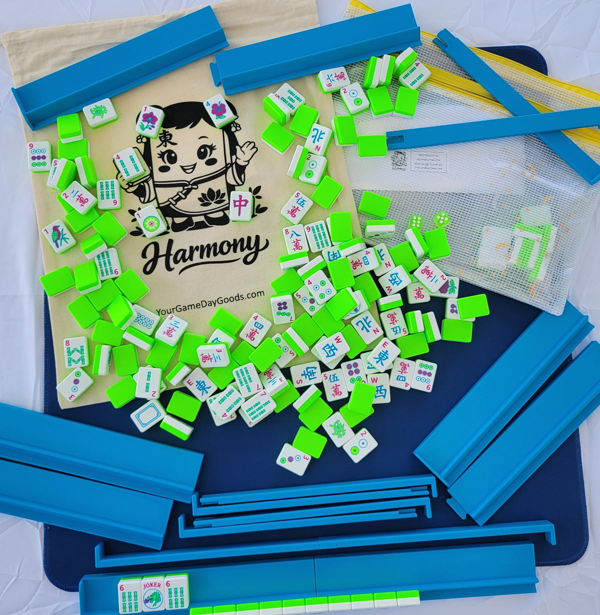 NEW! Harmony 3D Printed Full Size Mah Jongg Travel Set - Thin Racks - Lime Tiles