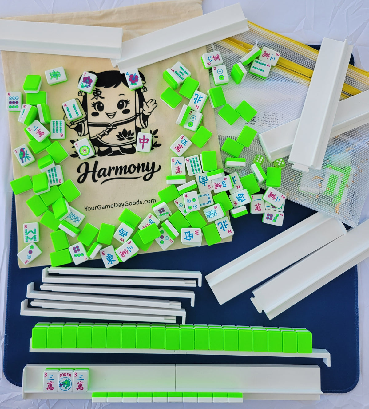 NEW! Harmony 3D Printed Full Size Mah Jongg Travel Set - Thin Racks - Lime Tiles