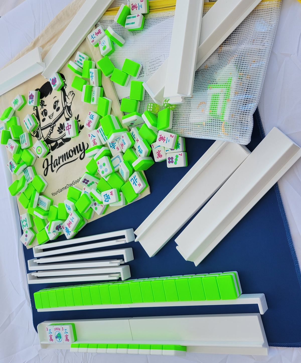 NEW! Harmony 3D Printed Full Size Mah Jongg Travel Set - Thin Racks - Lime Tiles