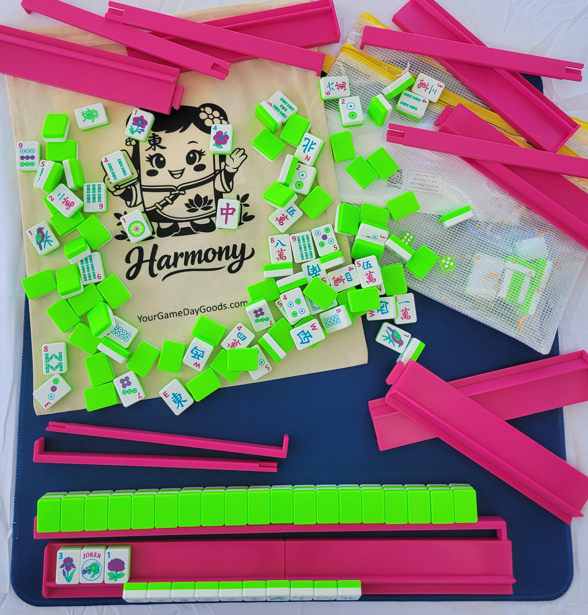 NEW! Harmony 3D Printed Full Size Mah Jongg Travel Set - Thin Racks - Lime Tiles