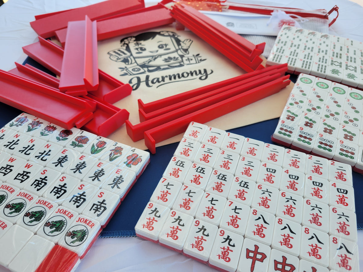 NEW! Harmony 3D Printed Full Size Mah Jongg Travel Set - Thin Racks - Red Tiles