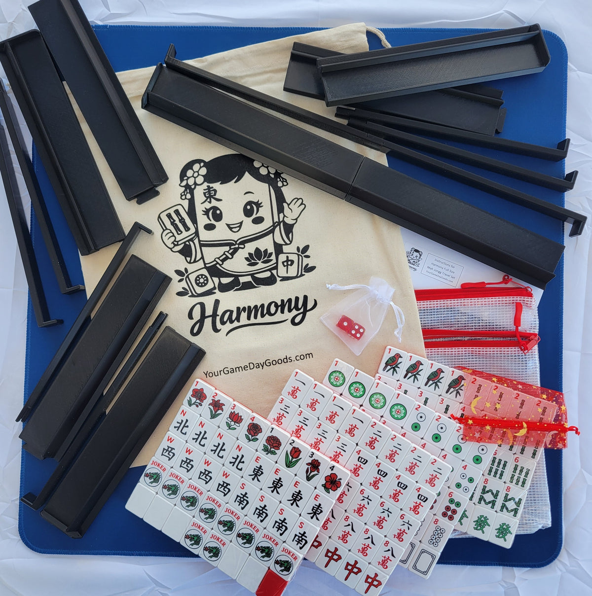 NEW! Harmony 3D Printed Full Size Mah Jongg Travel Set - Thin Racks - Red Tiles