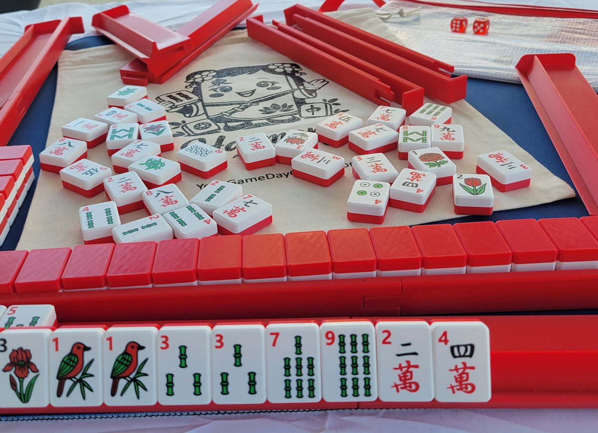 NEW! Harmony 3D Printed Full Size Mah Jongg Travel Set - Thin Racks - Red Tiles