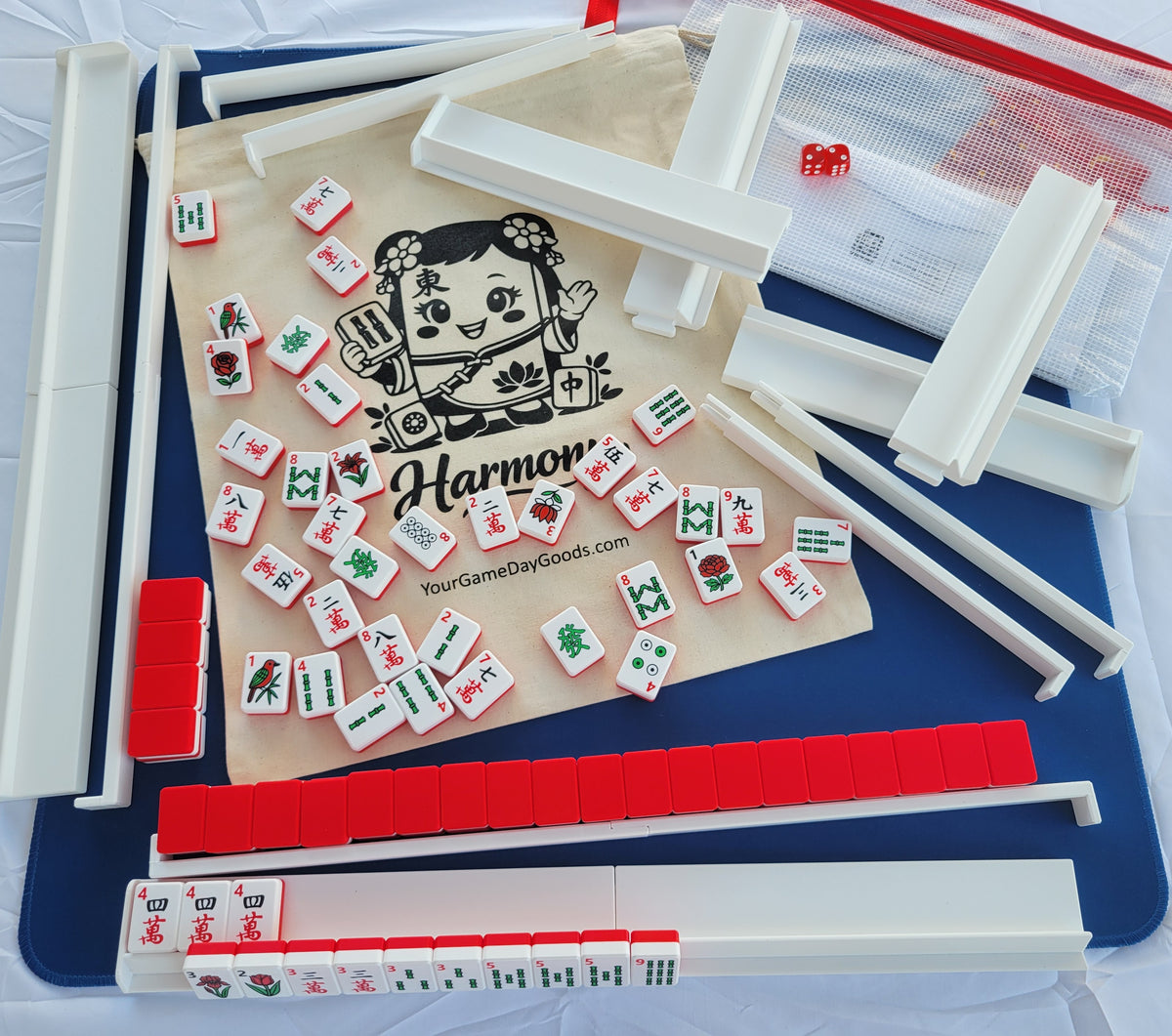 NEW! Harmony 3D Printed Full Size Mah Jongg Travel Set - Thin Racks - Red Tiles