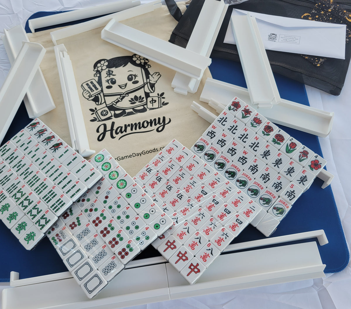 NEW! Harmony 3D Printed Full Size Mah Jongg Travel Set - Thin Racks - Black Tiles