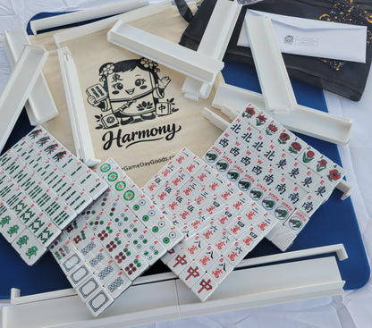 NEW! Harmony 3D Printed Full Size Mah Jongg Travel Set - Thin Racks - Black Tiles