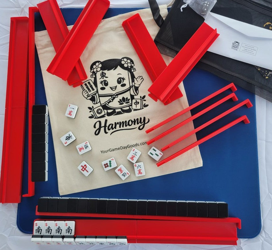 NEW! Harmony 3D Printed Full Size Mah Jongg Travel Set - Thin Racks - Black Tiles