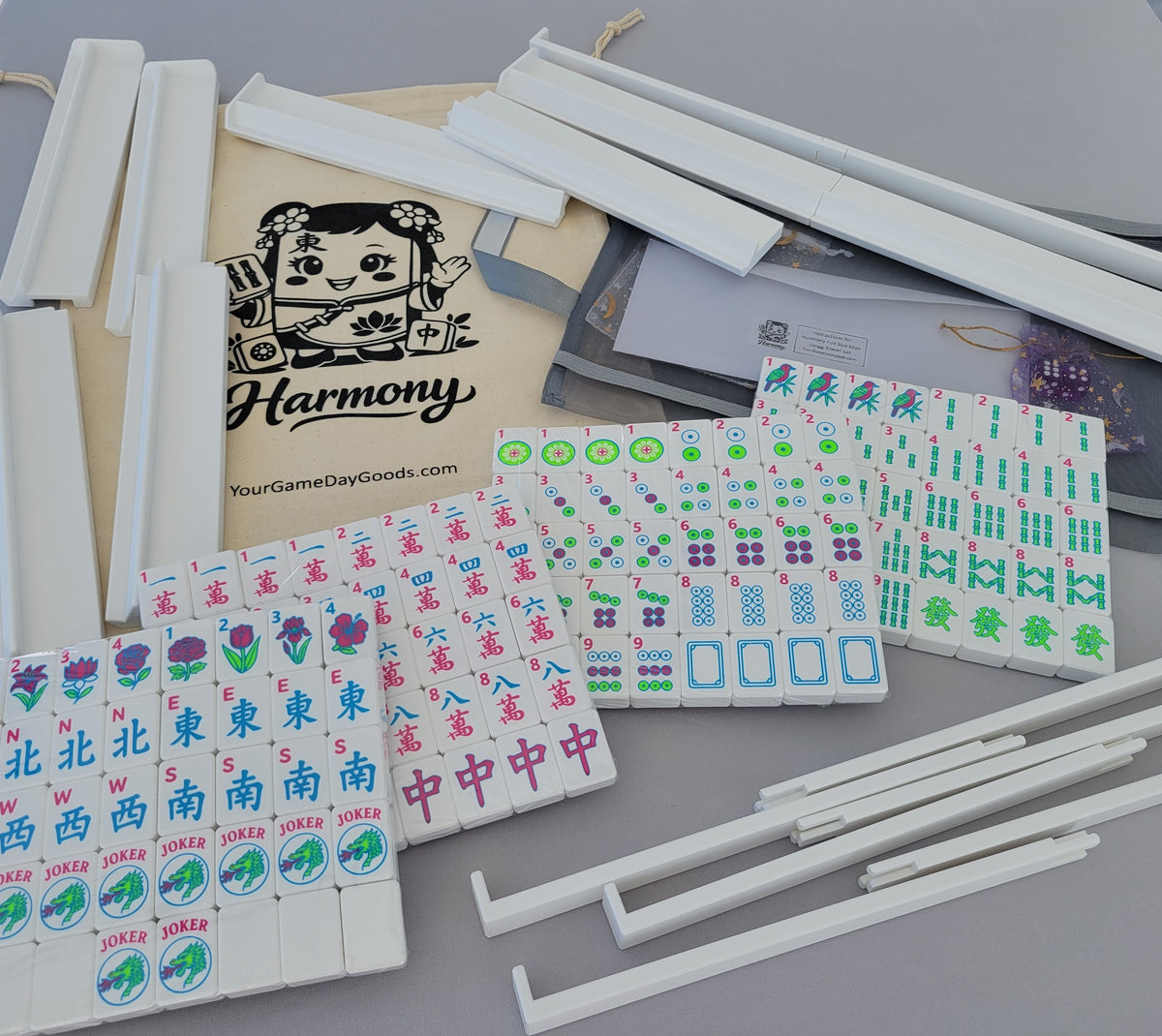 NEW! Harmony 3D Printed Full Size Mah Jongg Travel Set - Thin Racks - White Tiles
