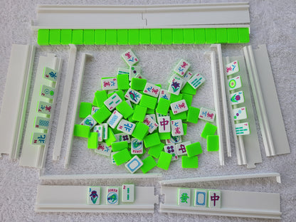 3d printed mah jongg tiles Red green black magenta lime cyan neon green high resolution multicolor smooth face floating lightweight  with racks and pushers portable custom box harmony