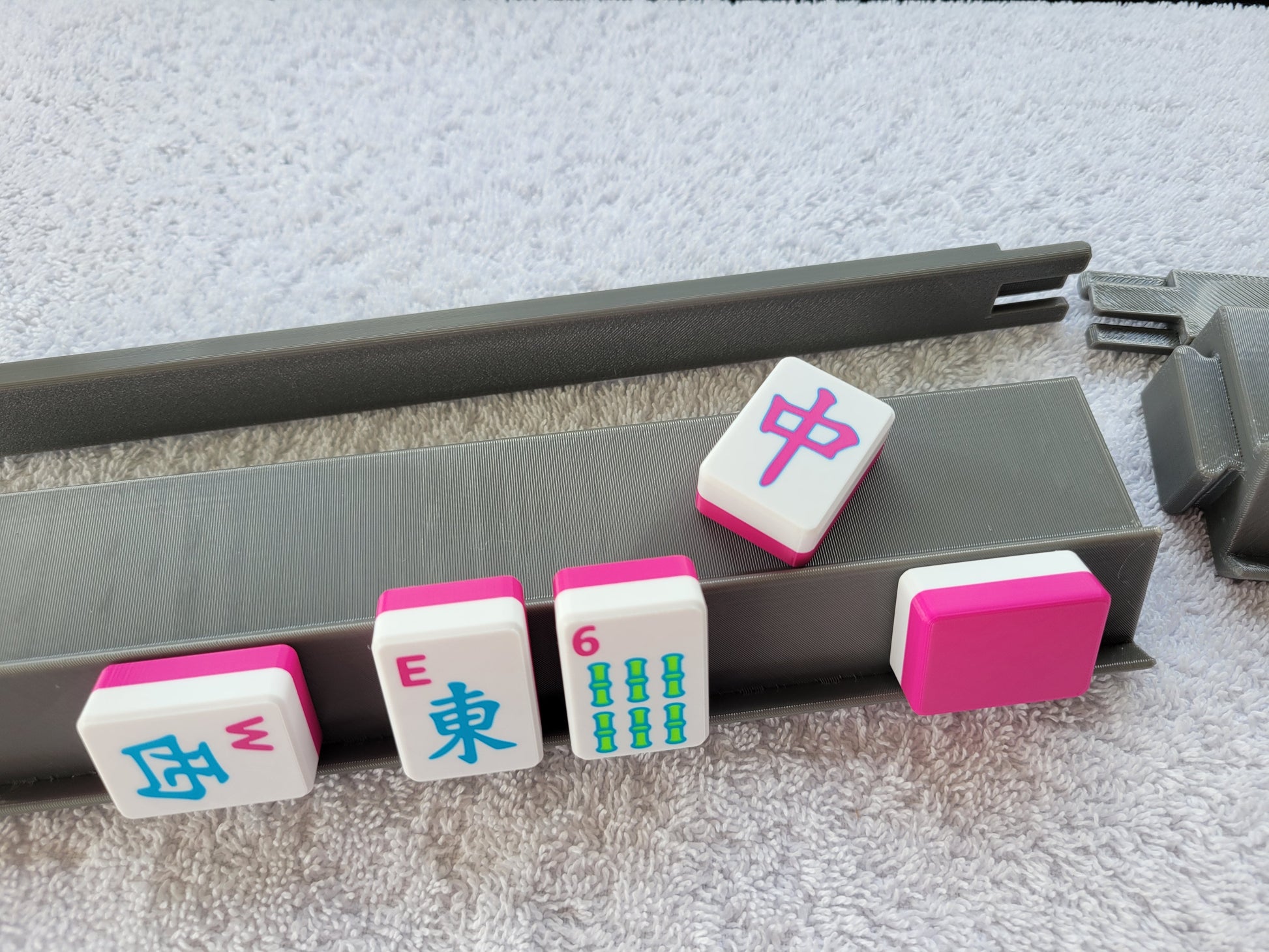 3d printed mah jongg tiles Red green black magenta lime cyan neon green high resolution multicolor smooth face floating lightweight  with racks and pushers portable custom bag  harmony