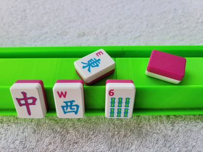 3d printed mah jongg tiles Red green black magenta lime cyan neon green high resolution multicolor smooth face floating lightweight  with racks and pushers portable custom bag  harmony