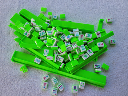3d printed mah jongg tiles Red green black magenta lime cyan neon green high resolution multicolor smooth face floating lightweight  with racks and pushers portable custom bag  harmony