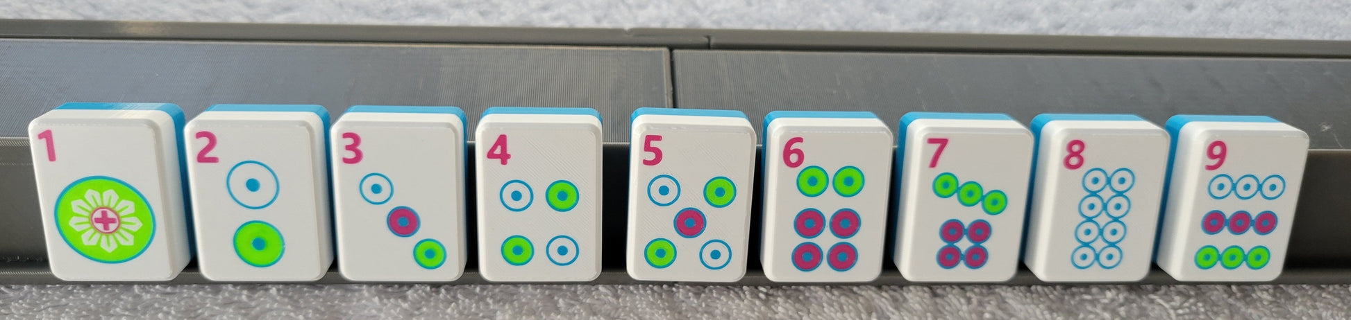 3d printed mah jongg tiles Red green black magenta lime cyan neon green high resolution multicolor smooth face floating lightweight  with racks and pushers portable custom bag  harmony