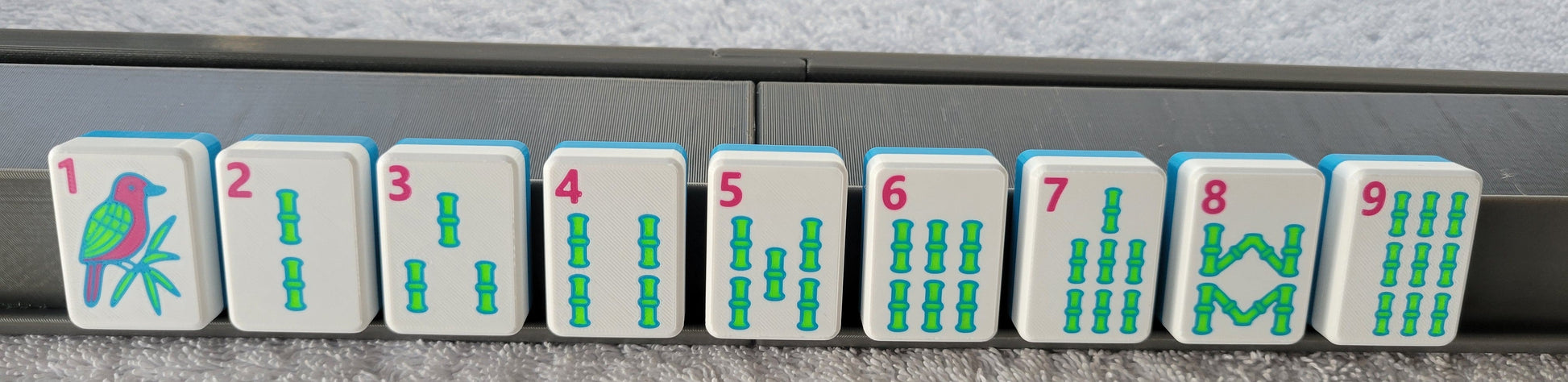 3d printed mah jongg tiles Red green black magenta lime cyan neon green high resolution multicolor smooth face floating lightweight  with racks and pushers portable custom bag  harmony