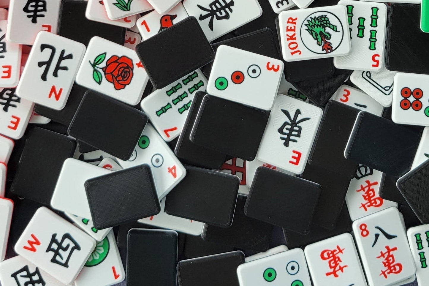 3d printed mah jongg tiles red green black high resolution multicolor smooth face floating lightweight