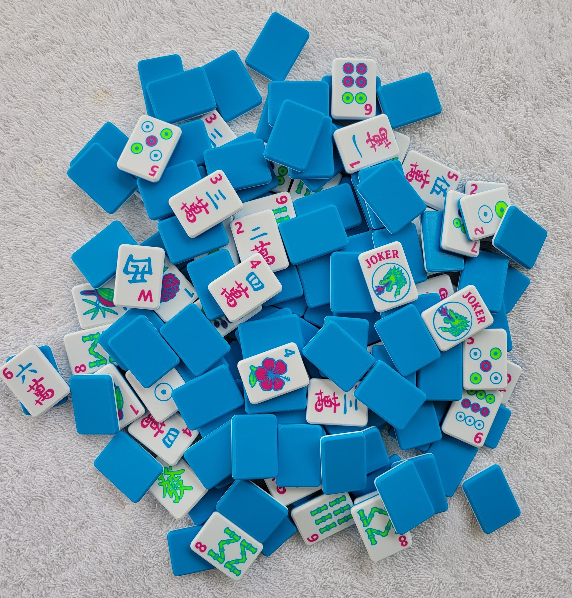 3d printed mah jongg tiles magenta lime cyan high resolution multicolor smooth face floating lightweight