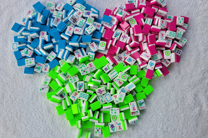 3d printed mah jongg tiles magenta lime cyan high resolution multicolor smooth face floating lightweight