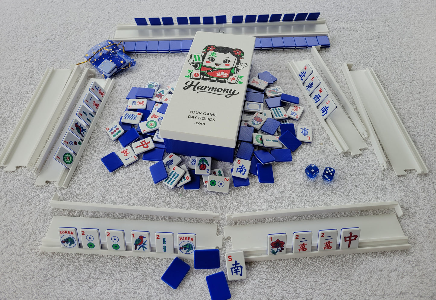 Harmony 3D Printed Compact Mah Jongg Travel Set - Electric Blue