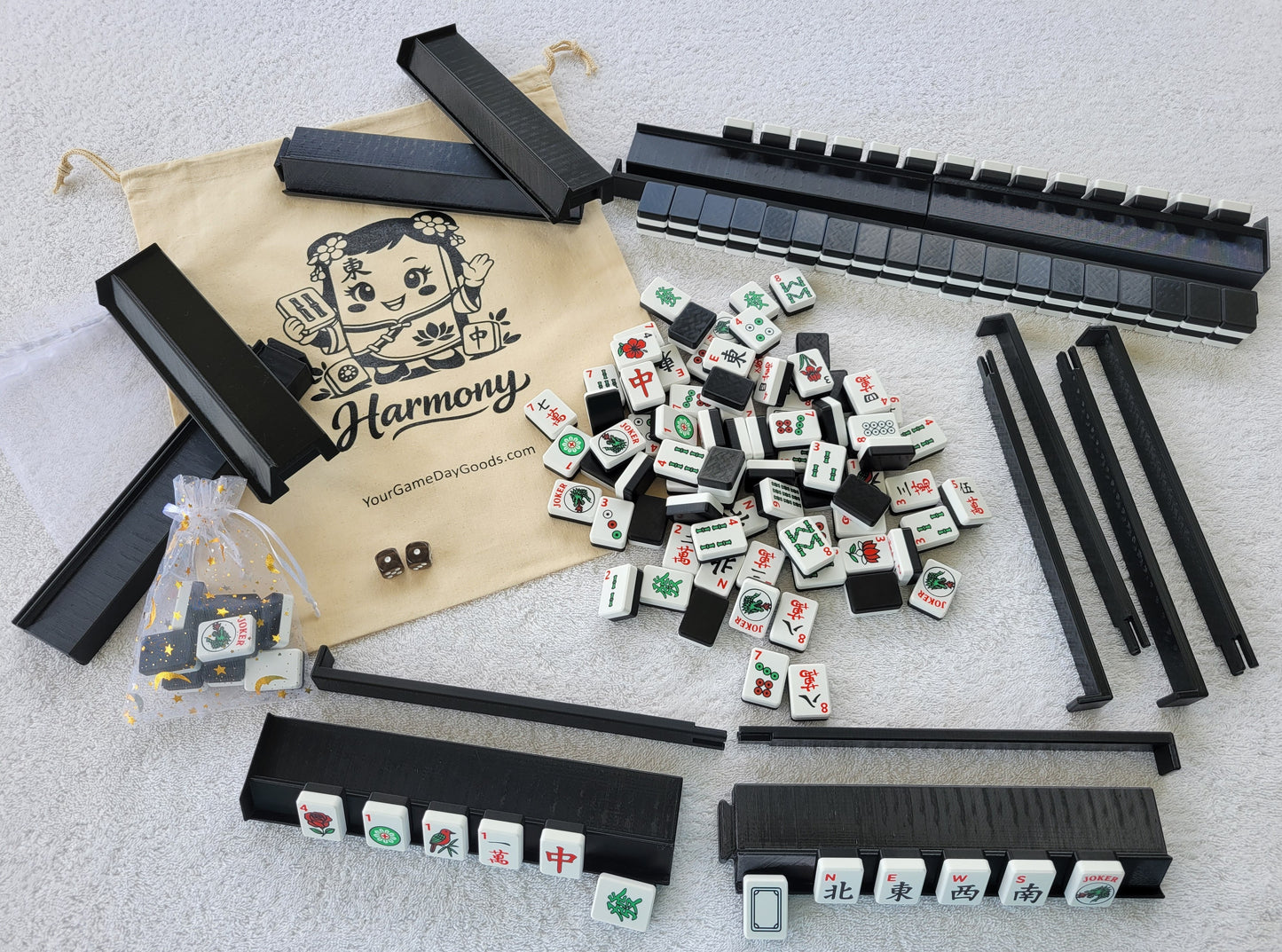 Harmony 3D Printed Full Size Mah Jongg Travel Set - Black