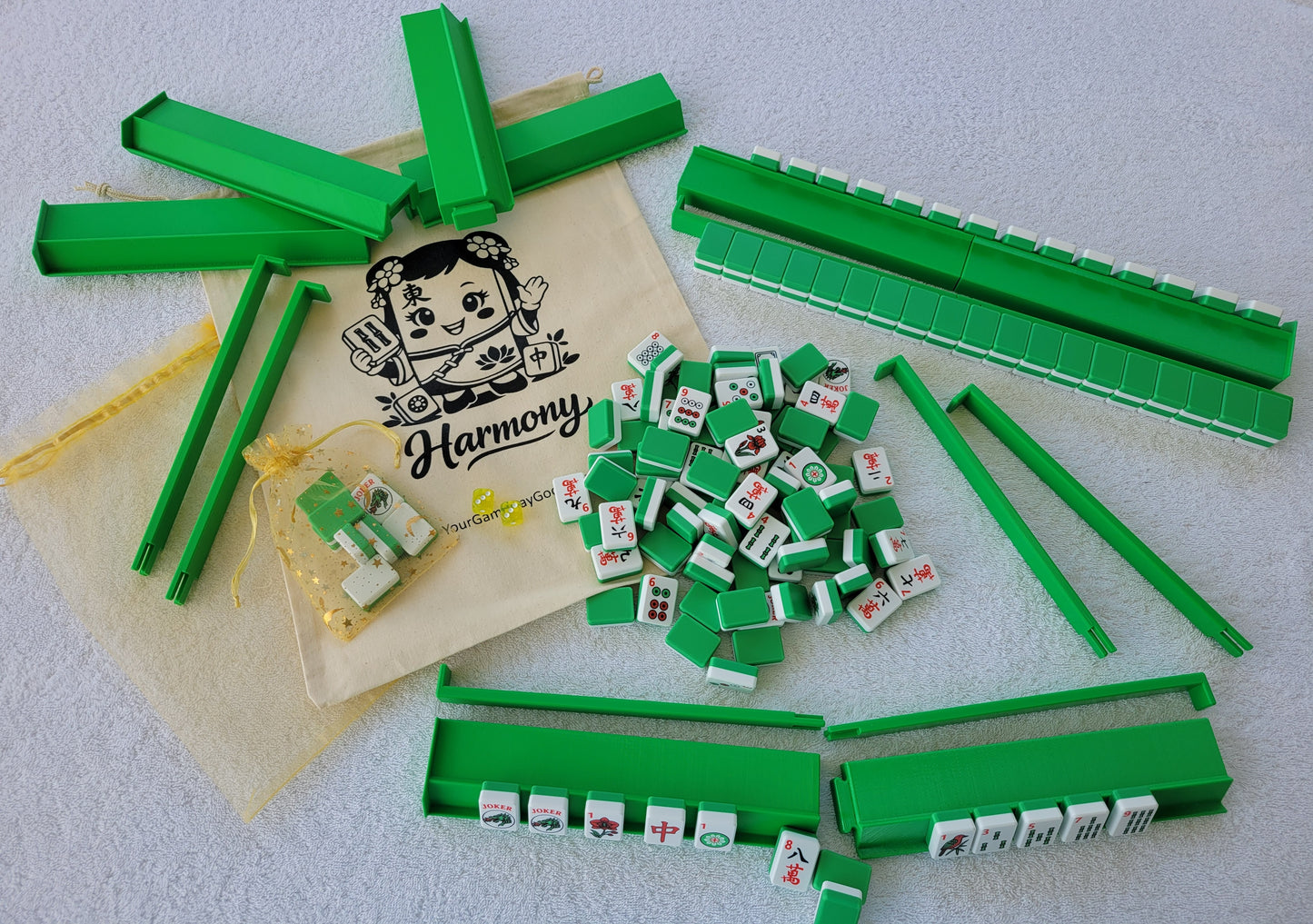 Harmony 3D Printed Full Size Mah Jongg Travel Set - Green