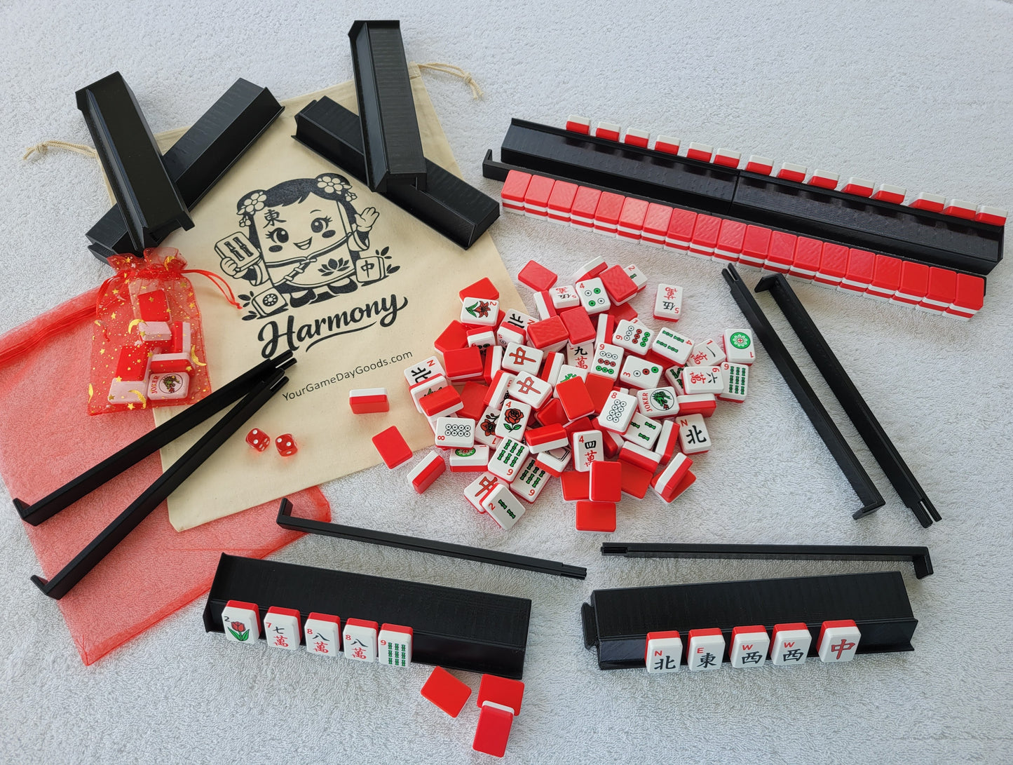 Harmony 3D Printed Full Size Mah Jongg Travel Set - Red