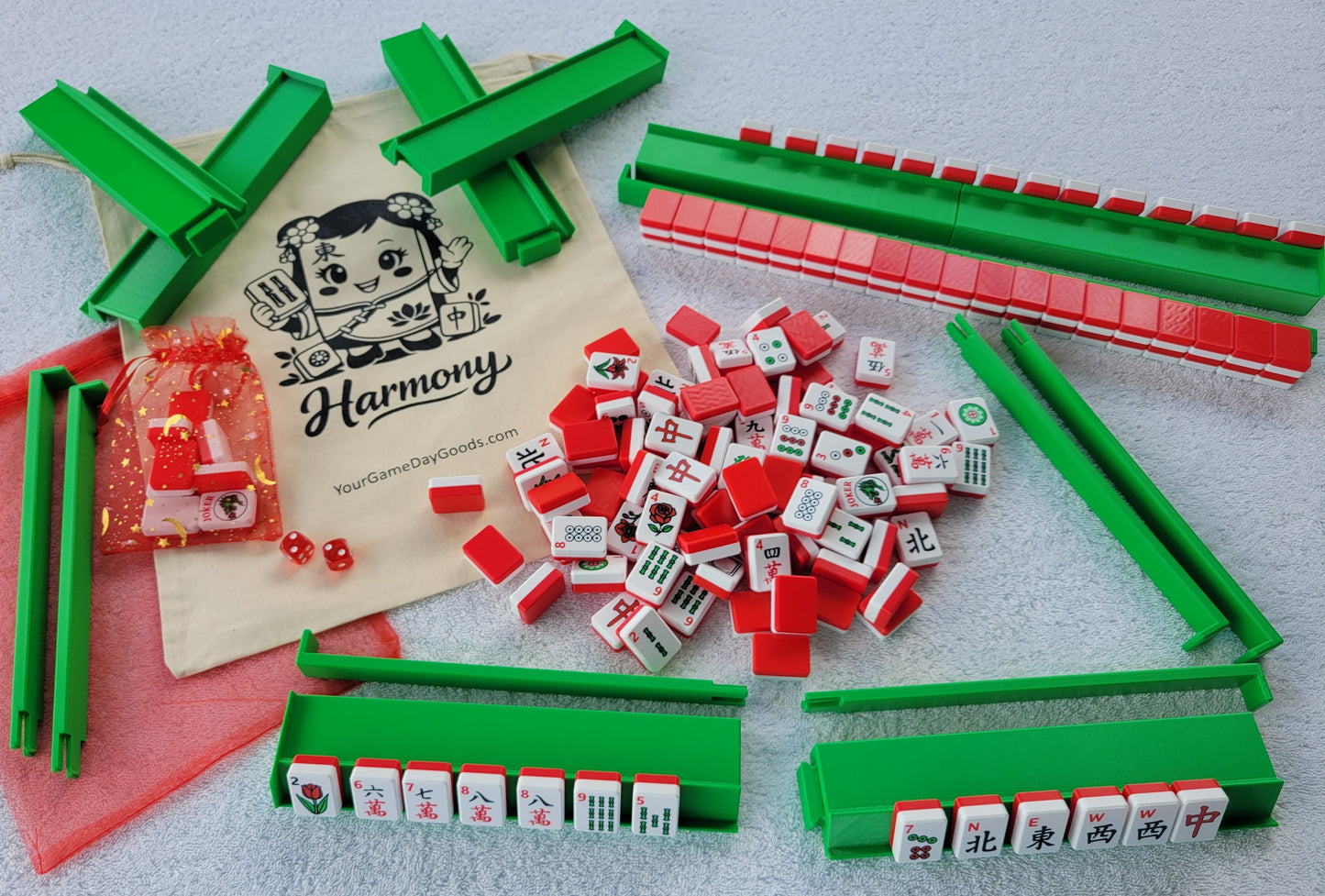 Harmony 3D Printed Full Size Mah Jongg Travel Set - Red