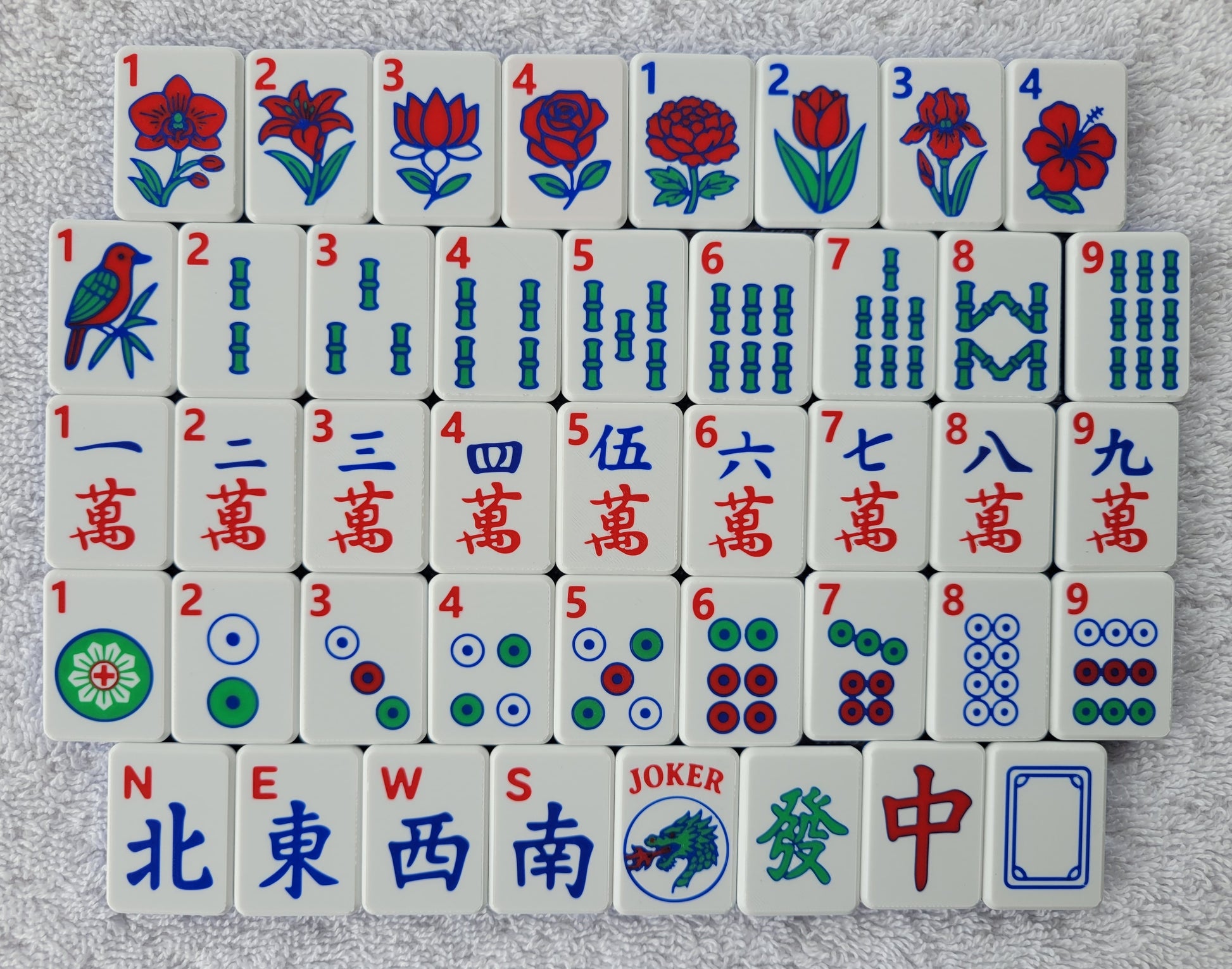 3d printed mah jongg tiles red green black high resolution multicolor smooth face floating lightweight electric blue