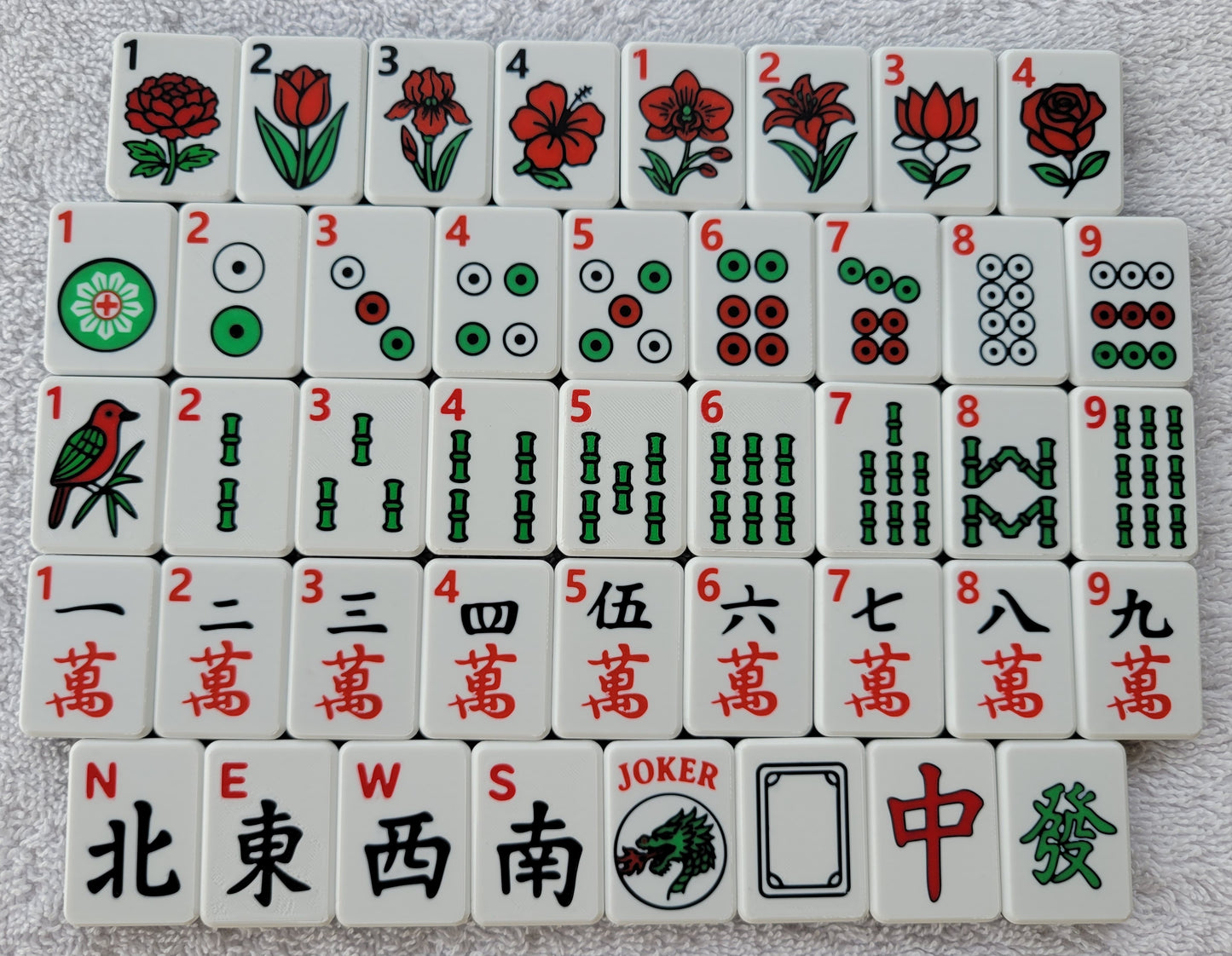 3d printed mah jongg tiles magenta lime cyan red green black high resolution multicolor smooth face floating lightweight